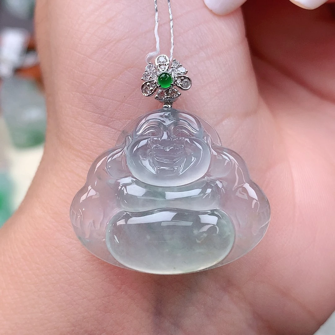 颈饰18K金镶嵌翡翠佛公