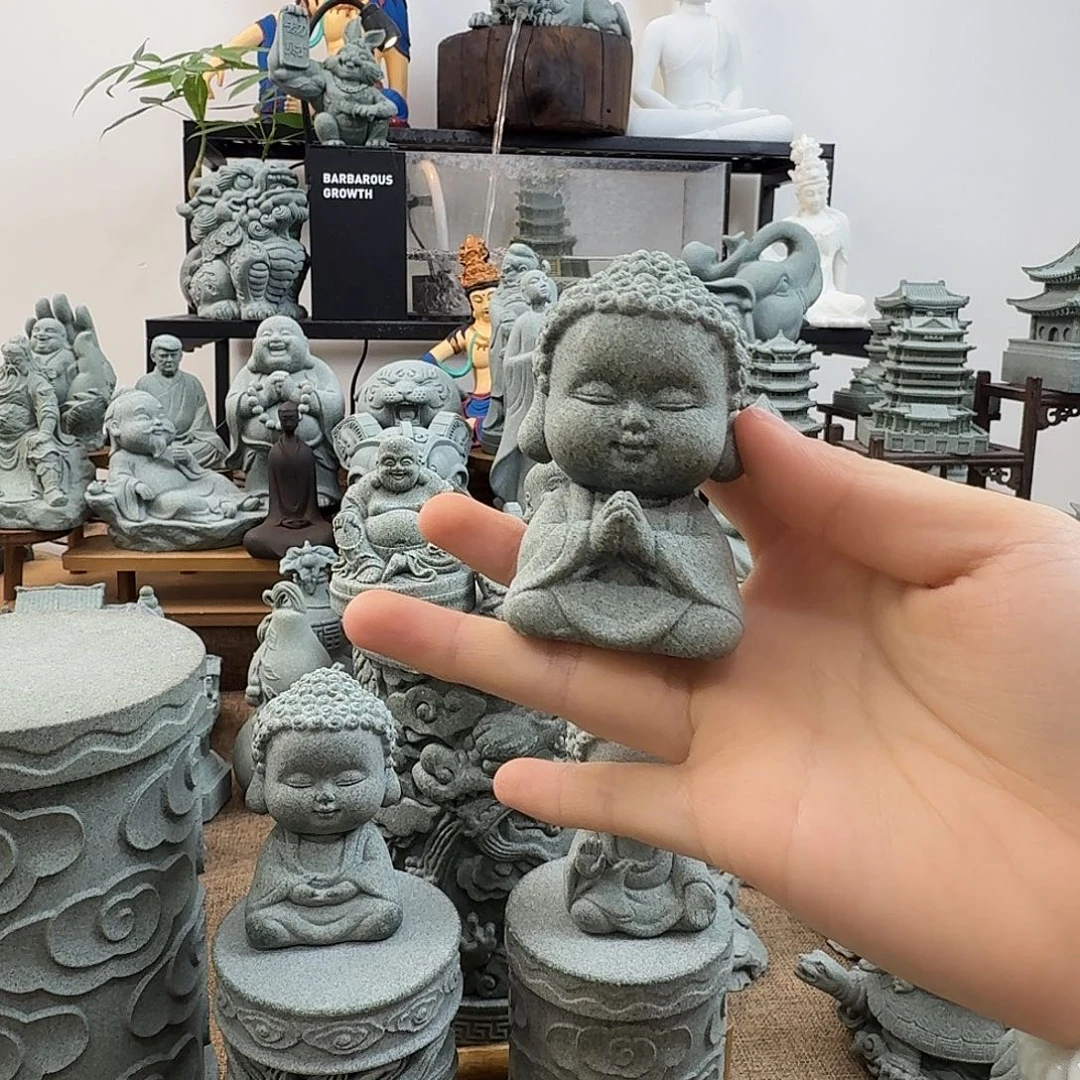 石材青砂石宝宝佛双手合十