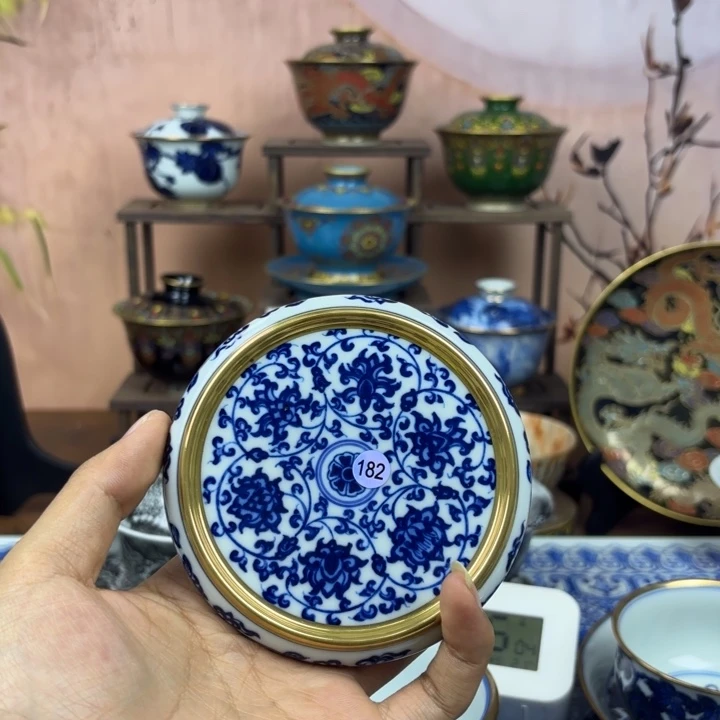 八***财陶盖碗景德镇手工手绘陶瓷