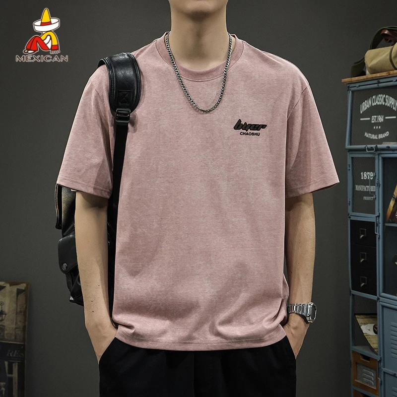 Mexican/稻草人美式潮流男士夏季t恤短袖宽松休闲扎染体恤上衣薄