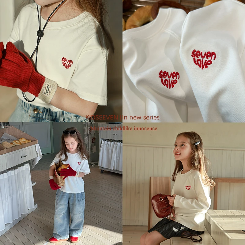 SKA2514女童韩版时髦字母爱心T恤春装新款原创百搭短袖上衣潮