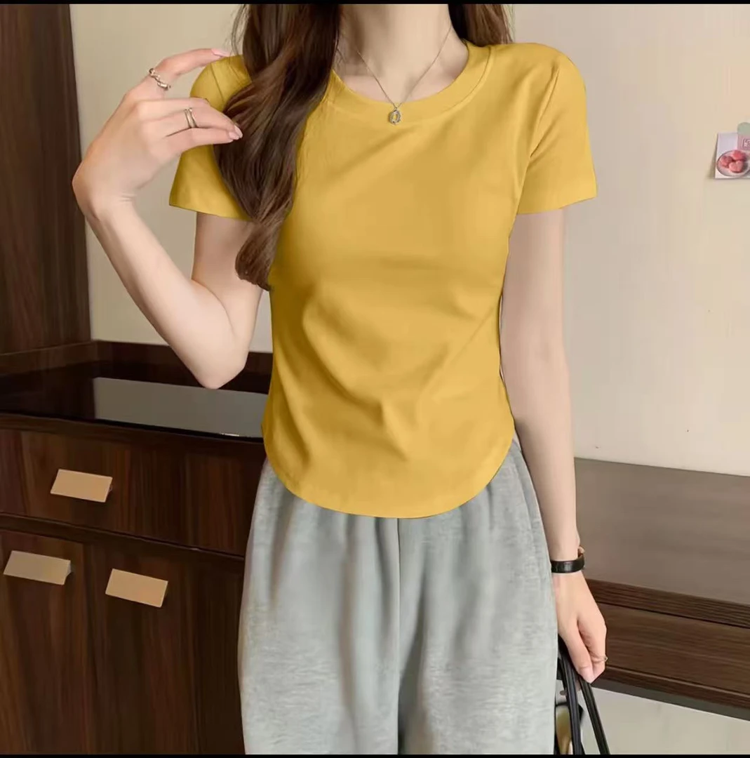 【27优质棉+运险】正肩弧形2025常规短袖显瘦圆领透气修身极简风T恤
