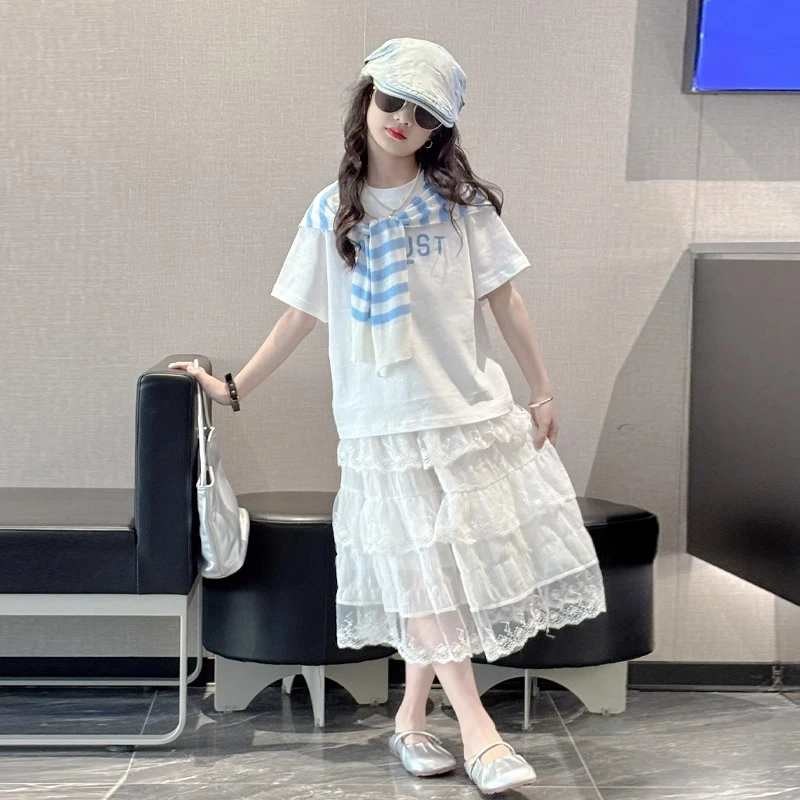 女童连衣裙夏2025新款洋气女大童短袖公主裙儿童薄款夏季半身裙子