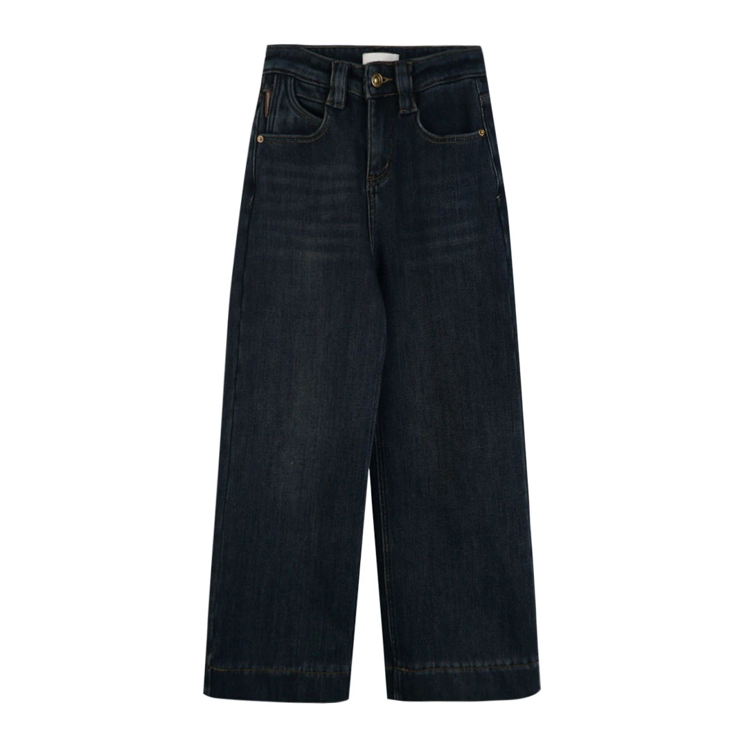 【折扣】YO定制150小个子百搭弹力厚绒九分阔腿裤秋冬遮胯牛仔裤