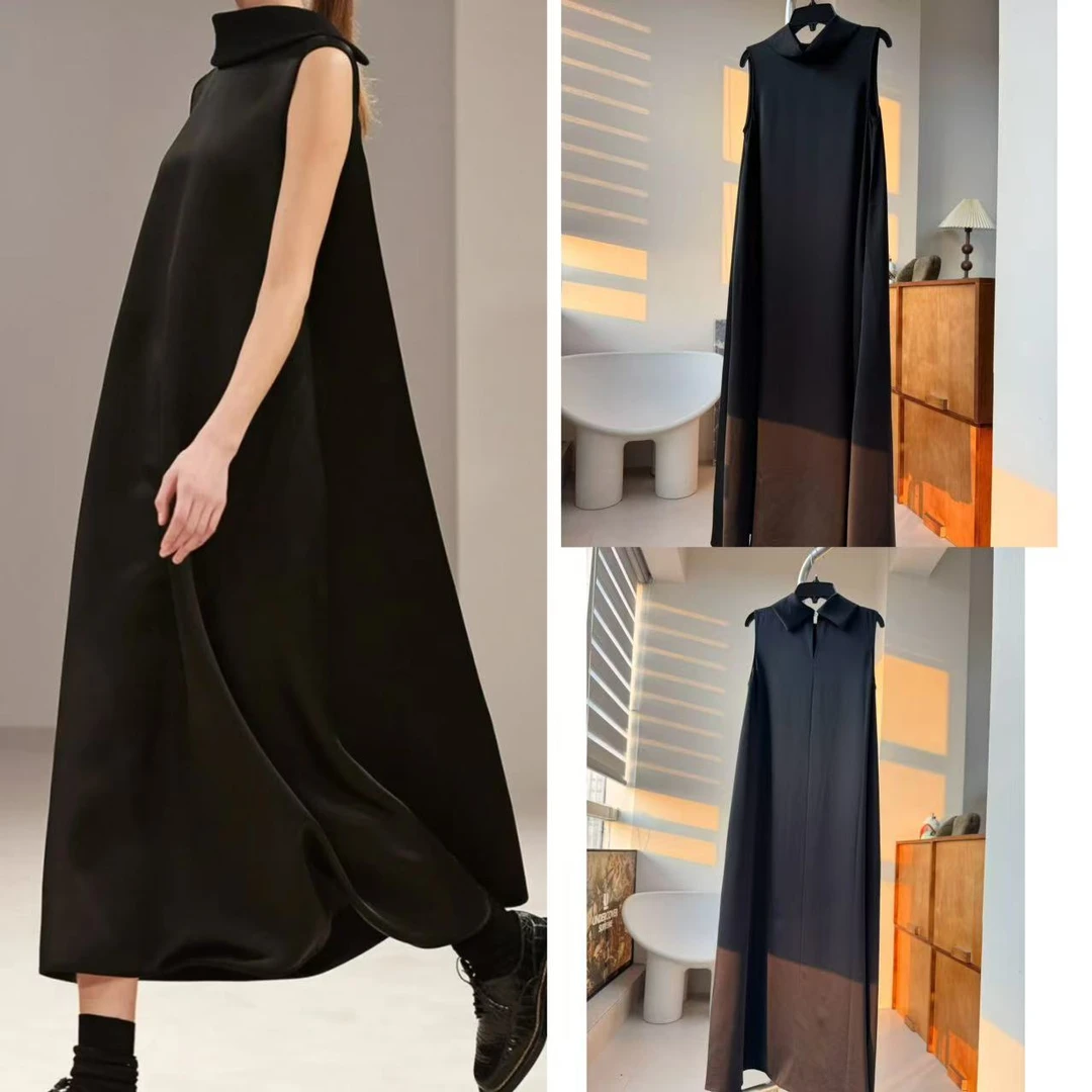 “叫我天花板”进口三醋酸荡领A字连衣裙