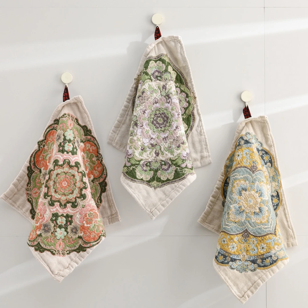 TuLa（ 宝相花高定棉麻方巾）非 遗 洗脸柔软家用方形吸水面巾