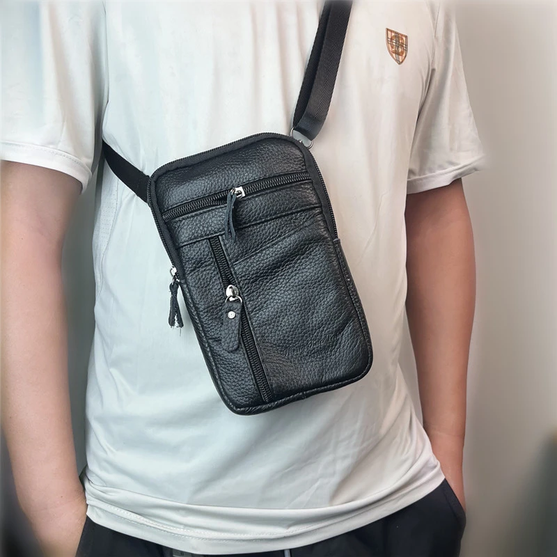 皮质斜跨包男士手机腰包出门随身轻便携带挂脖子单肩包小挎包迷你