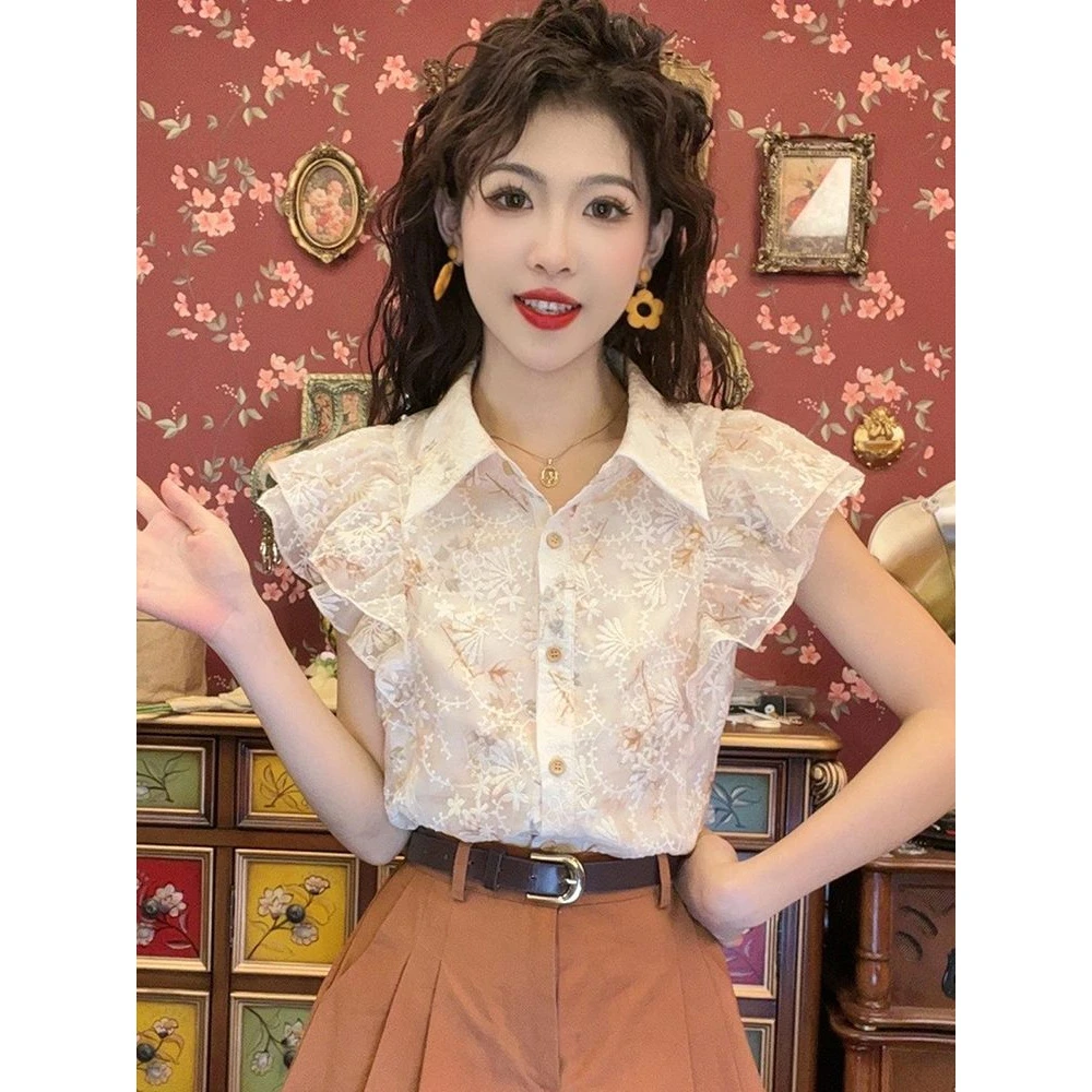 小飞袖无袖衬衫女夏款2025新款爆款夏季气质雪纺衫独特漂亮上衣女