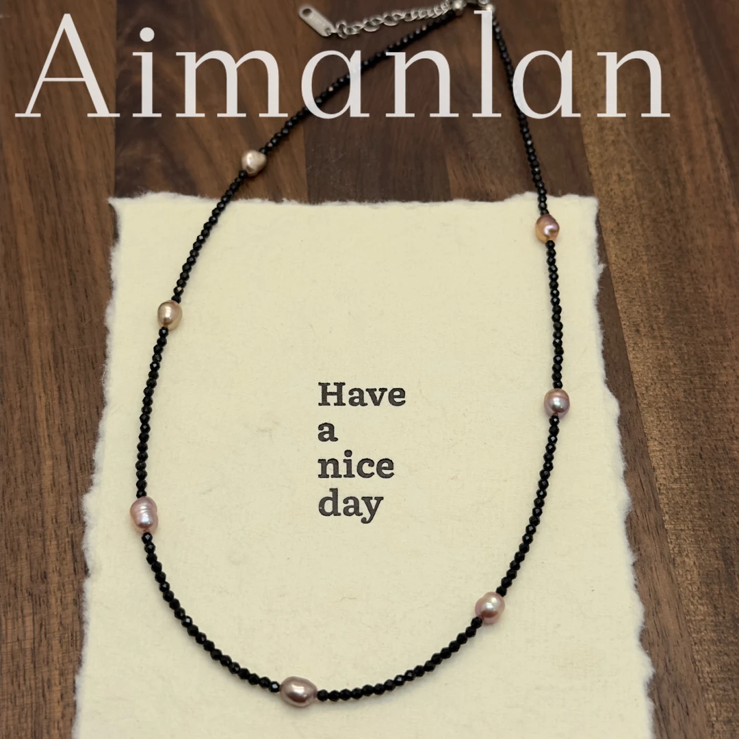 艾蔓岚天然巴洛克珍珠黑尖晶串珠小众高级简约百搭锁骨项链A6089