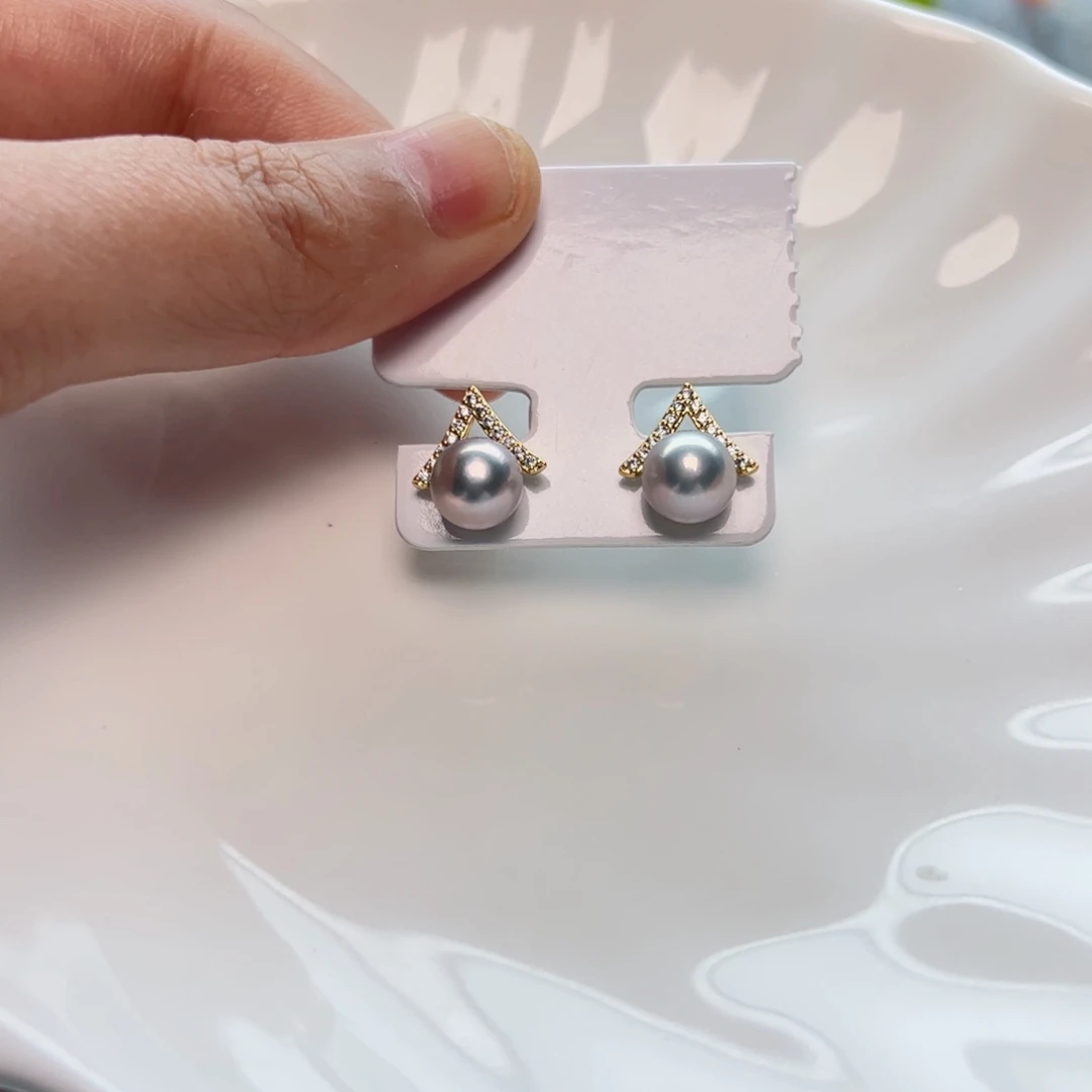 淡水珍珠耳饰银S925镀金镶嵌