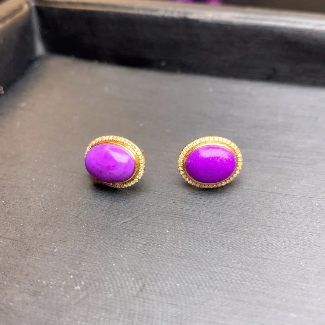 苏纪石（舒俱来）耳钉18K金镶嵌