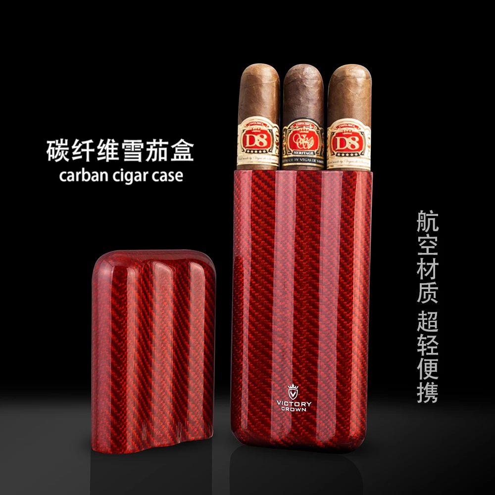 超薄便携式复古碳纤维雪茄套抗压旅行适用三支装航空材质耐用保湿