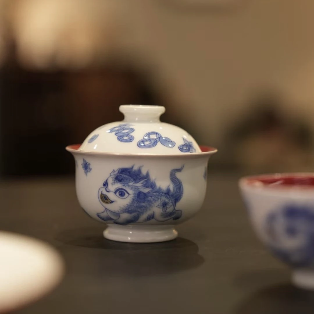 念物山坊 念物集 吞金貔貅盖碗 主人杯 高温颜色釉