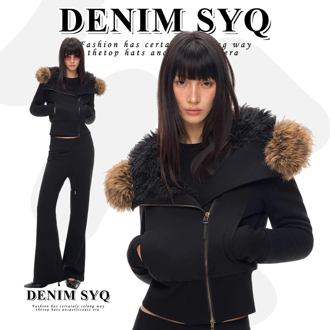 云朵包裹感/斜襟拉链毛绒内胆修身显瘦连帽保暖棉服外套女冬季