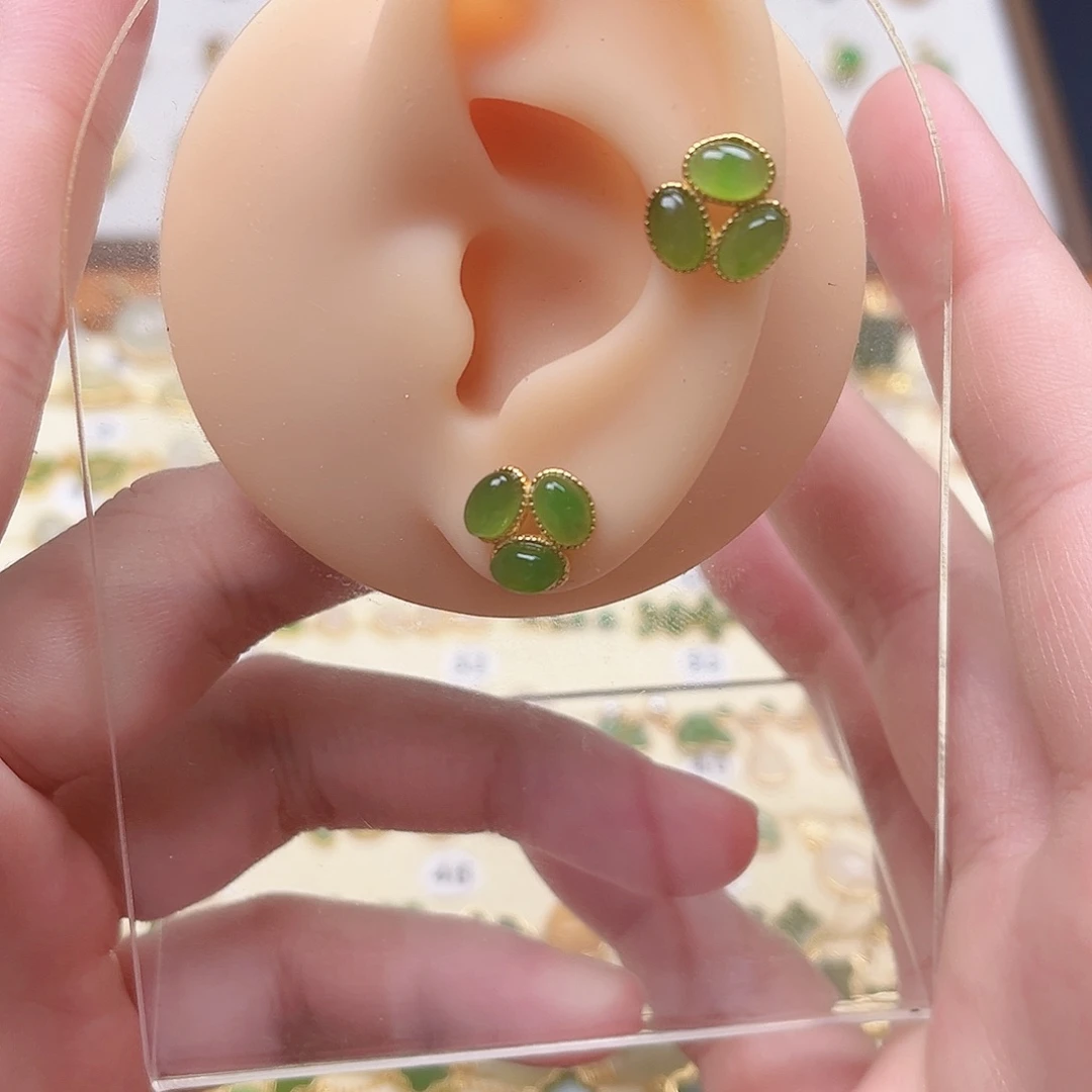 银S925镶嵌和田玉耳饰