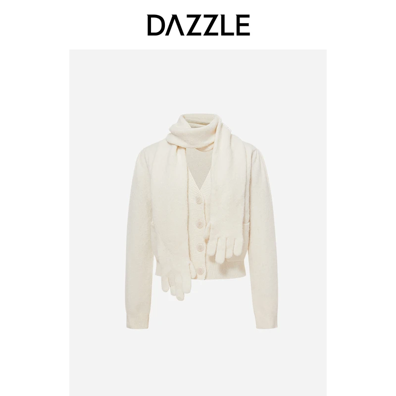 【下架】DAZZLE地素羊毛V领毛衣开衫外套女2E1E503