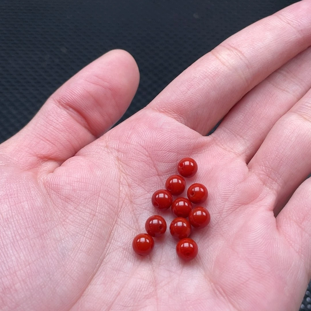 南红玛瑙6mm柿子红圆珠一组10颗未镶嵌