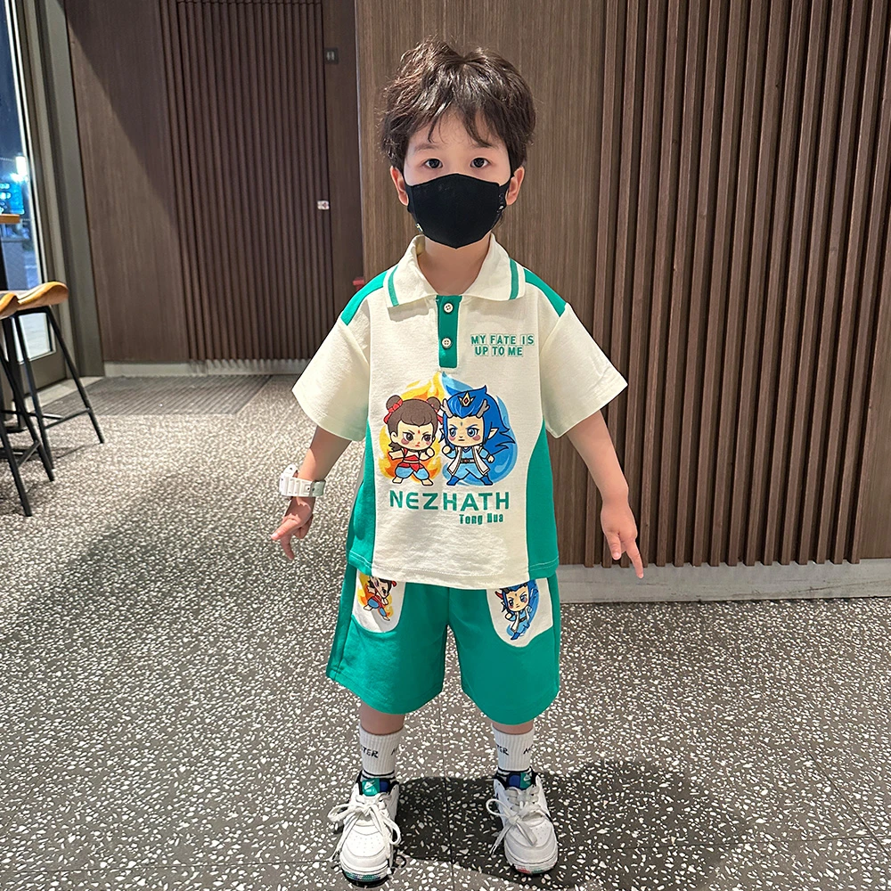 哪吒男童夏季套装2025新款痞帅潮酷儿童炸街polo衫男宝宝短袖衣服