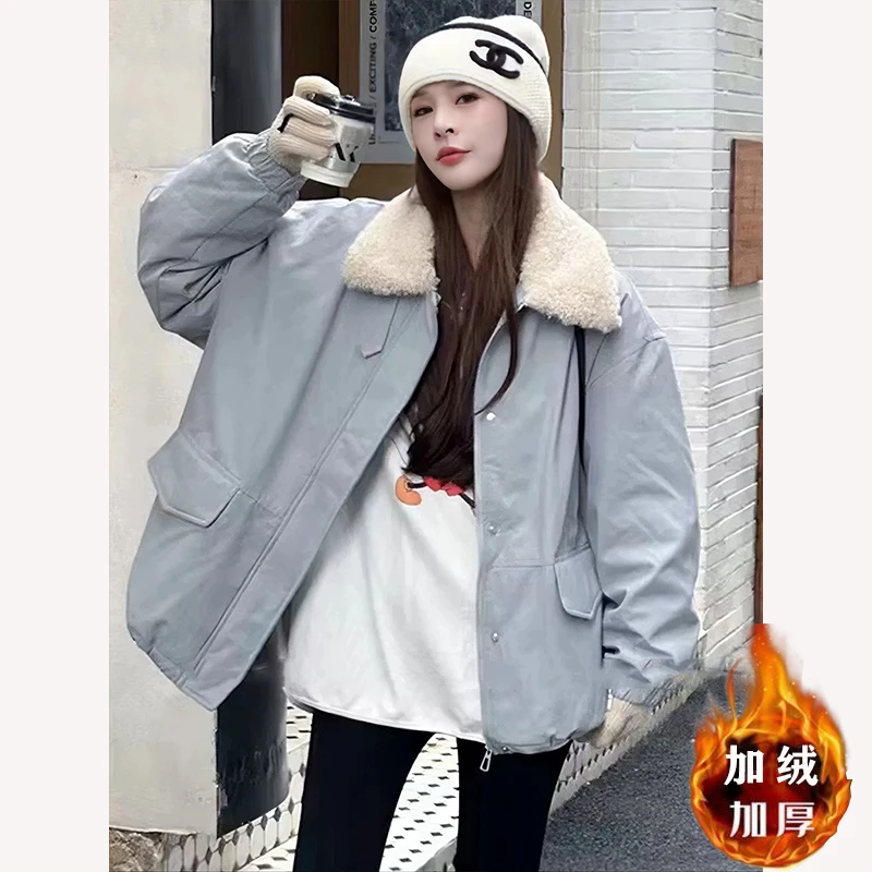 加绒加厚仿羊羔毛派克服女2024冬季韩版宽松百搭冲锋衣棉服04年