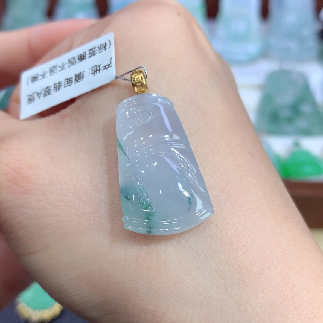 吊坠(不含链)18K金镶嵌翡翠天然缅甸A货翡翠揭阳工节节高升