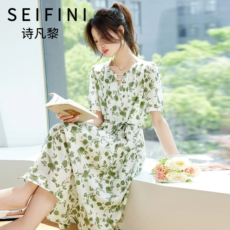 SEIFINI/诗凡黎折扣女装气质通勤连衣裙法式显瘦时尚小众提花长裙