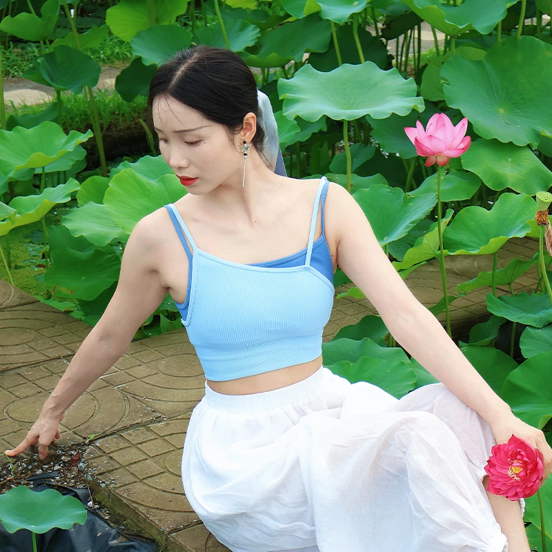 【假两件撞色美背-固定胸垫瑜伽背心】普拉提运动上衣健身训练服女