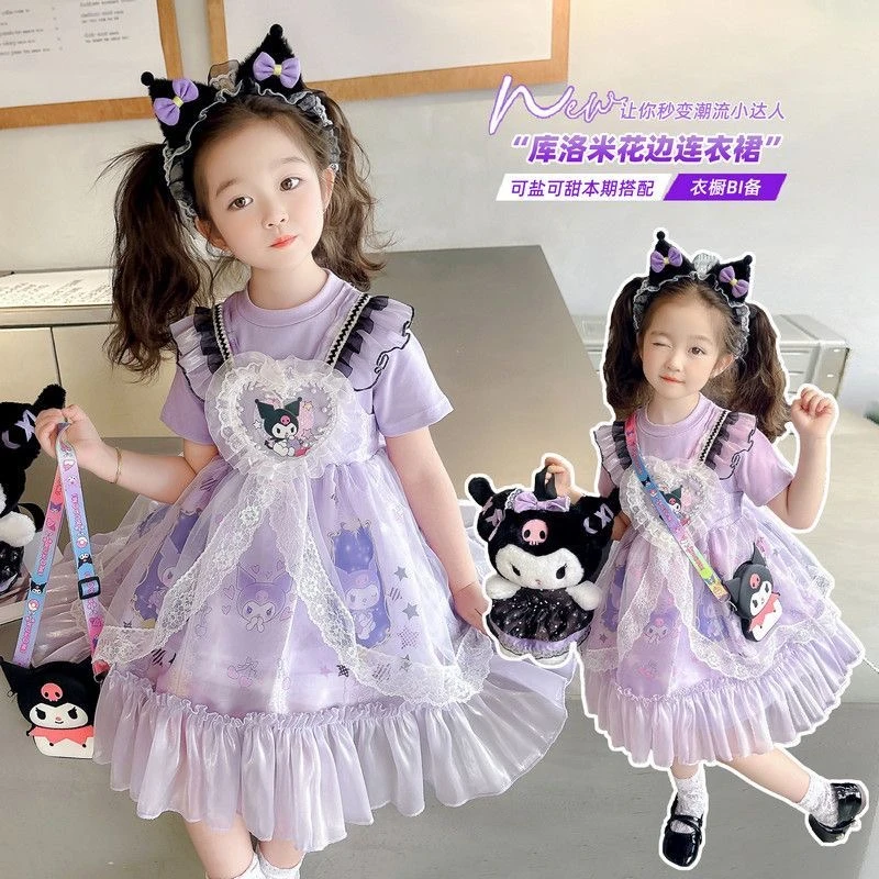 2025夏款女童库洛米公主卡通可爱甜美短袖洛丽塔蓬蓬裙女童连衣裙