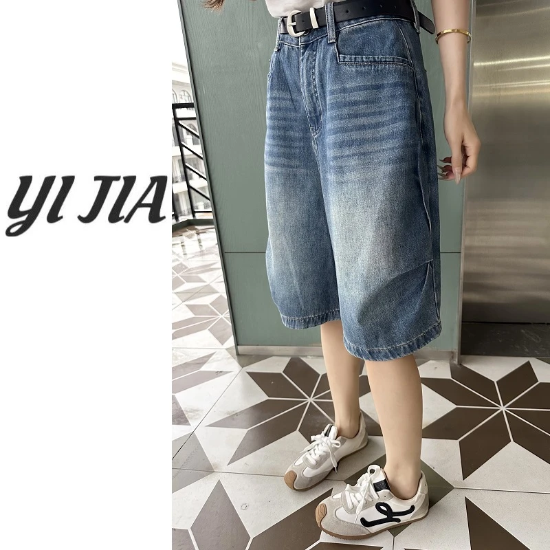 【壹家】YJ73#121 /立体裁剪五分裤 /小众设计百搭牛仔裤女（带腰带）