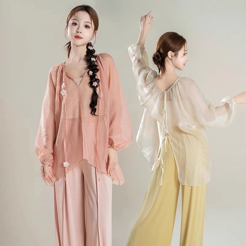 古典舞蹈服飘逸身韵纱衣中国舞练功服服装宽松训练服上衣套装女