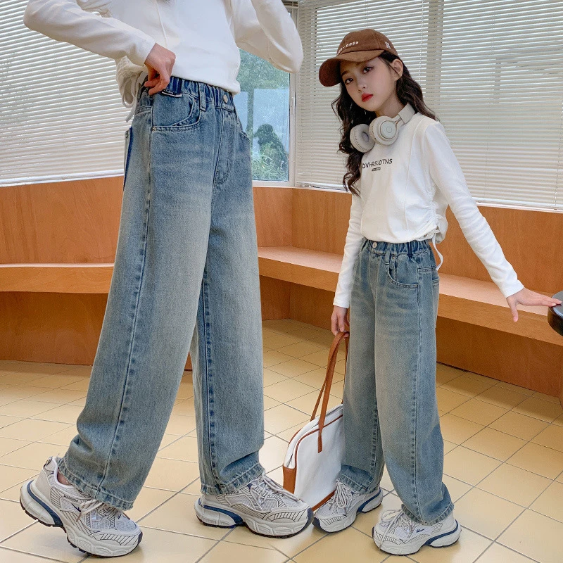 女童牛仔裤春装中大童2025新款洋气儿童裤子百搭韩版时髦阔腿裤潮