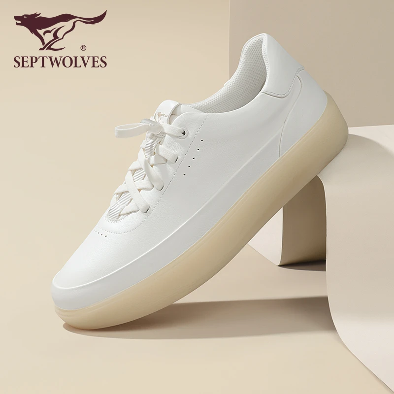 七匹狼全白公务鞋牛皮软底皮鞋2025新款秋季休闲板鞋男士真皮鞋子