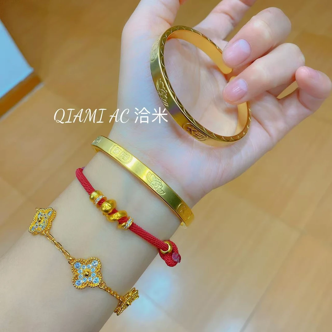 QIAMI AC 洽米高定【吉言手镯】新国潮复古实心开口古法錾刻工艺