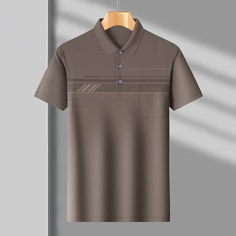 2025夏季新款华夫格半袖冰丝速干爸爸装中老年短袖男T恤休闲宽松