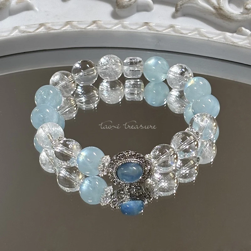 tx1292-[流光星海]海蓝宝白水晶方糖海蓝宝魔盒手串