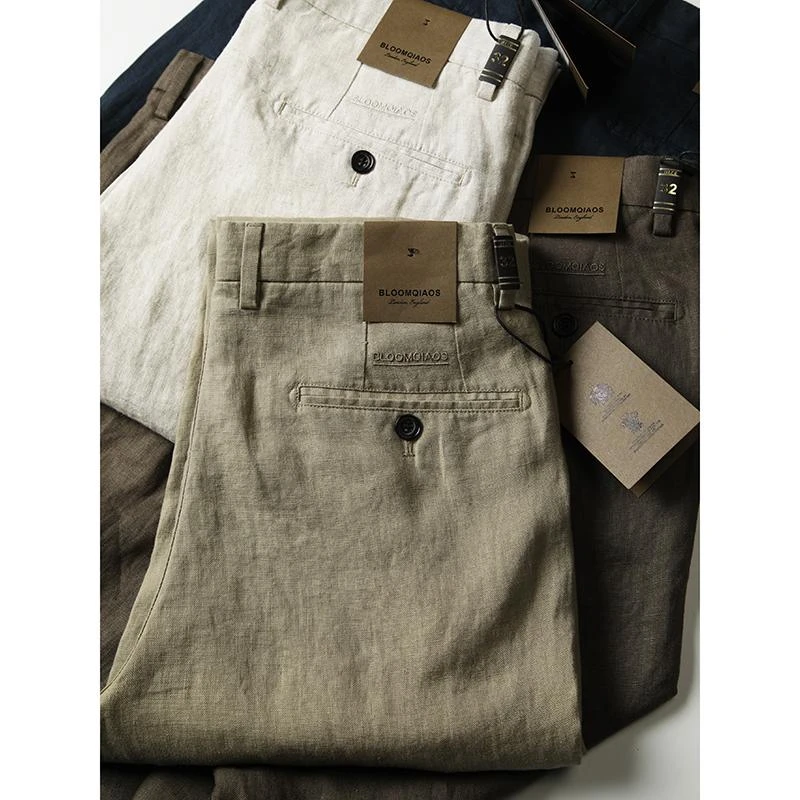 纯纯的，手感也挺细腻，老钱风春夏新款亚麻男士休闲裤长裤直筒裤