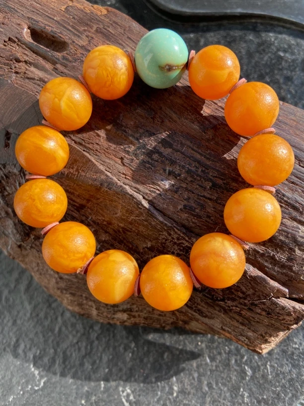 天然欧洲回流老蜜蜡橘皮磨砂妖花手串