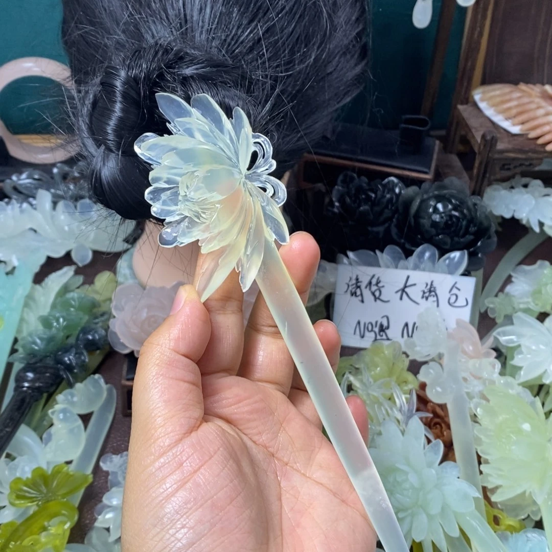 白***白蛇纹石玉未镶嵌发饰