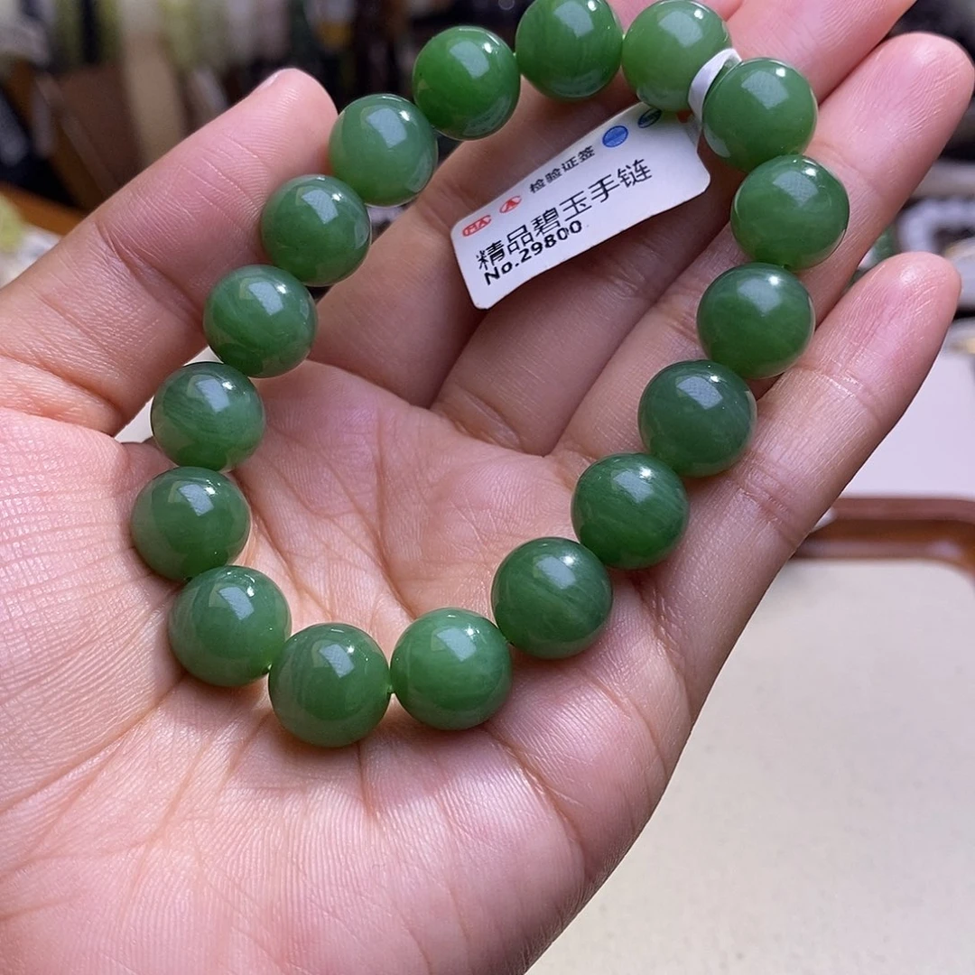 颈饰未镶嵌和田玉Q***n毕业级老坑料碧玉粉绿手链12m