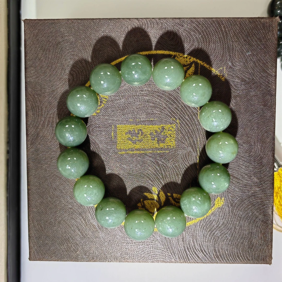 和田玉且末蓝 暴风雪卡14圆形手串