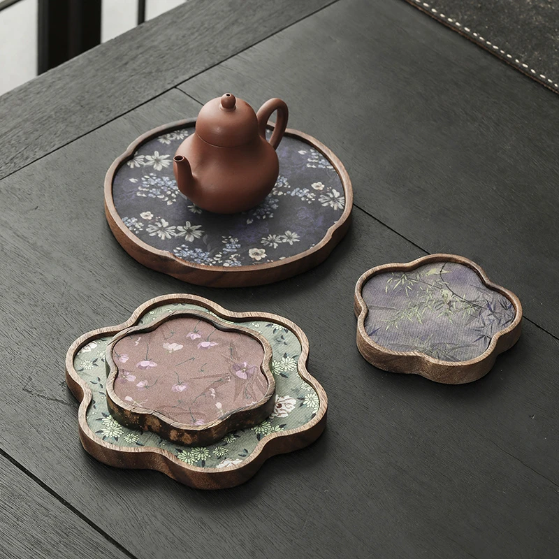 胡桃木干泡台茶席防水布垫小型托盘茶台禅意茶承茶托盘壶承干泡盘