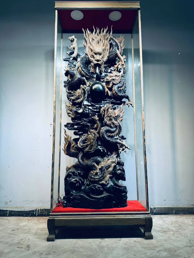 大师工阴沉乌木雕刻摆件五龙戏珠