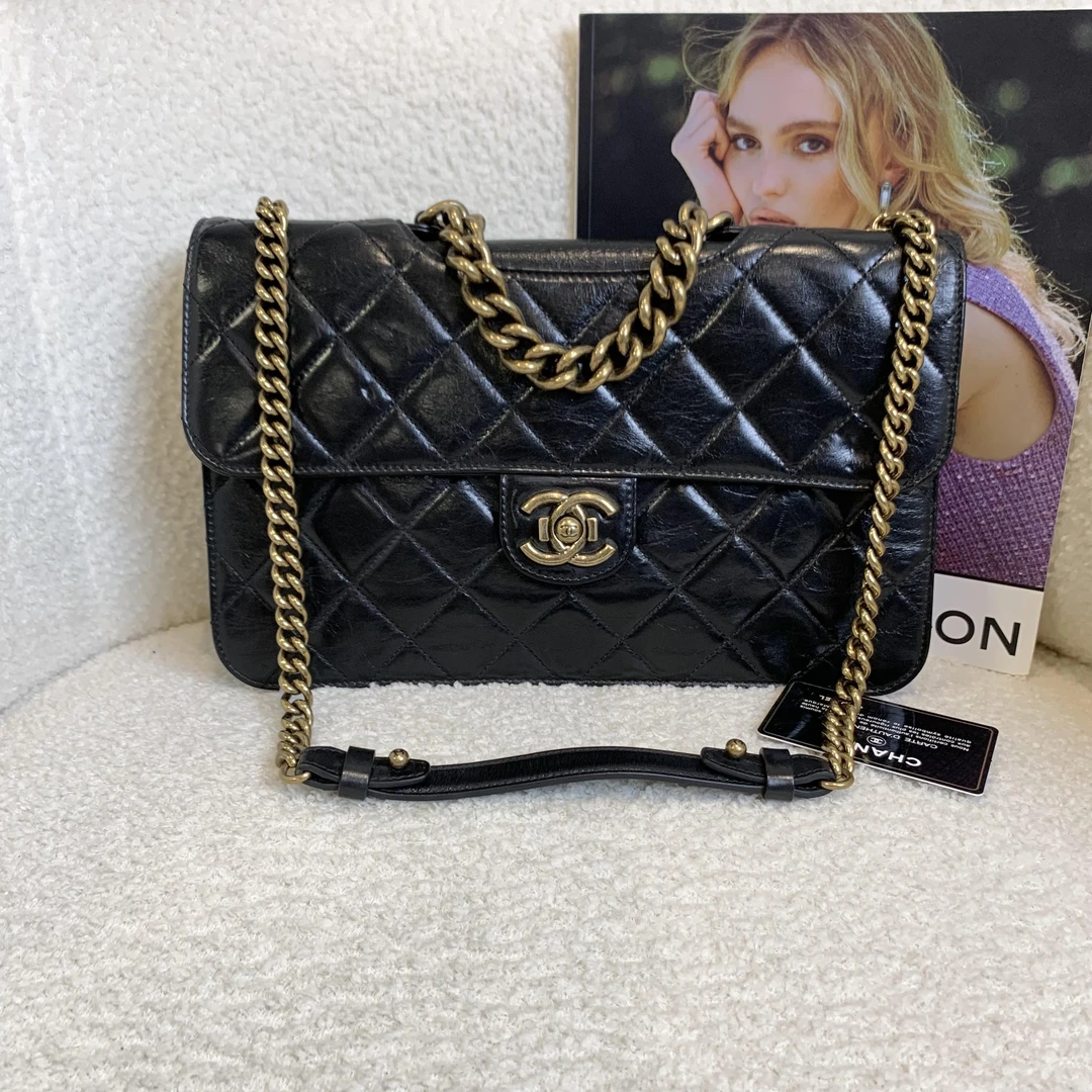 99新 Chanel/香奈儿 壹臻/黑金油腊孟买单肩包 18开 18781995