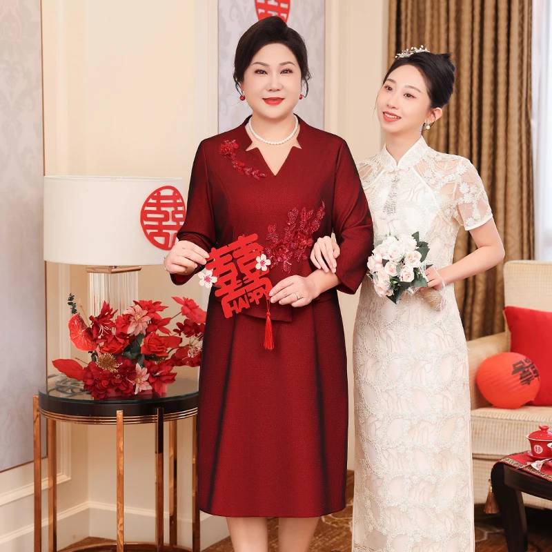 喜婆婆婚宴装礼服连衣裙妈妈装十月结婚高级轻奢喜妈妈结婚喜服裙