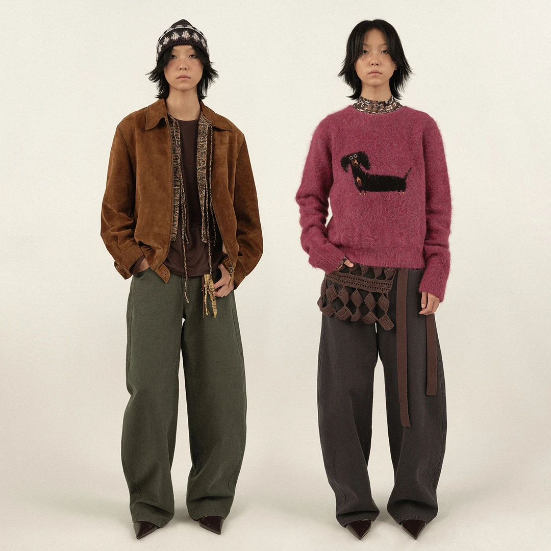 【sage studio】 noundnound紫靛灰墨灰绿水洗廓形裤女秋冬新款