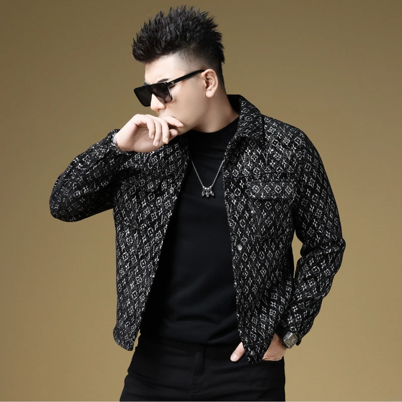 欧洲站2025新款高品质轻奢毛呢外套春秋男装衣服潮牌重工上衣夹克