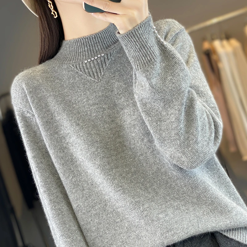 春秋2025新款爆款大码毛衣女士秋冬显瘦内搭洋气半高领针织打底衫