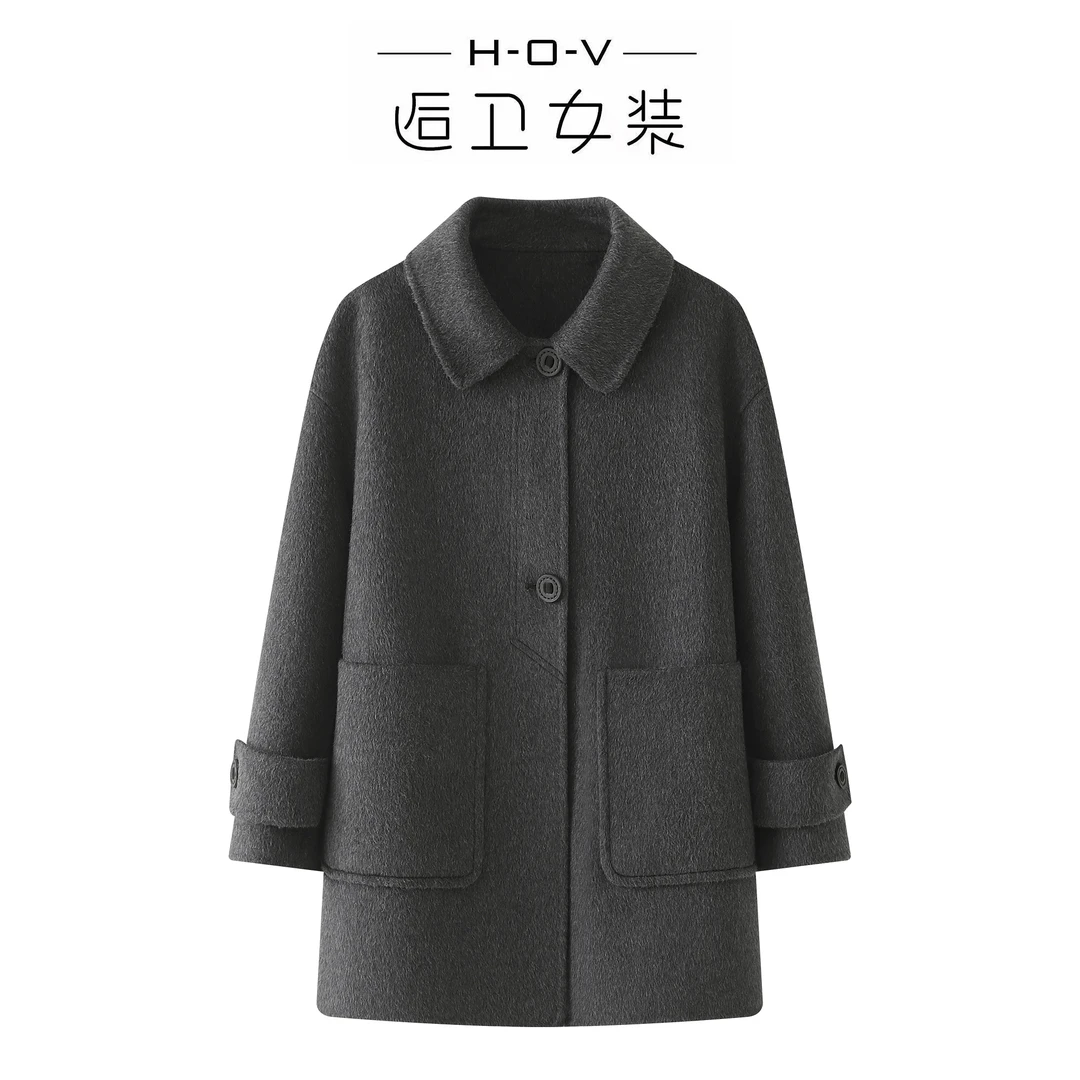2025长毛新款袖口中长款小个子外套洋气时尚大衣休闲双面毛呢7