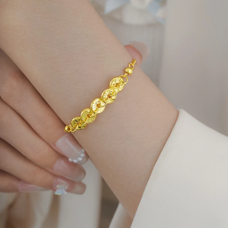 合金手链 镀K金 龙鳞碎碎冰五帝币手链