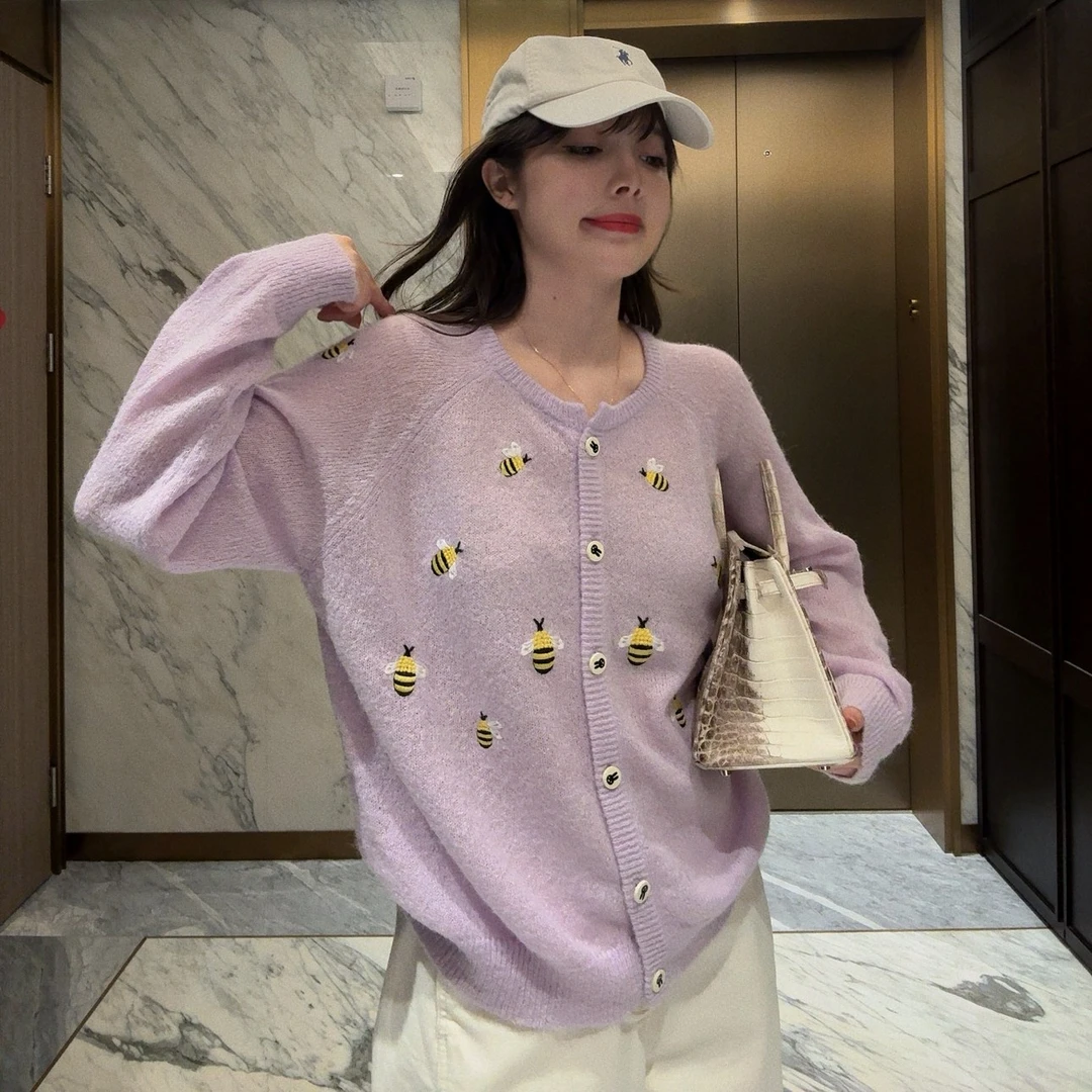 BETTER JOELAY-【糯织晨露】羊毛开衫针织衫圆领温柔韩版LL6078