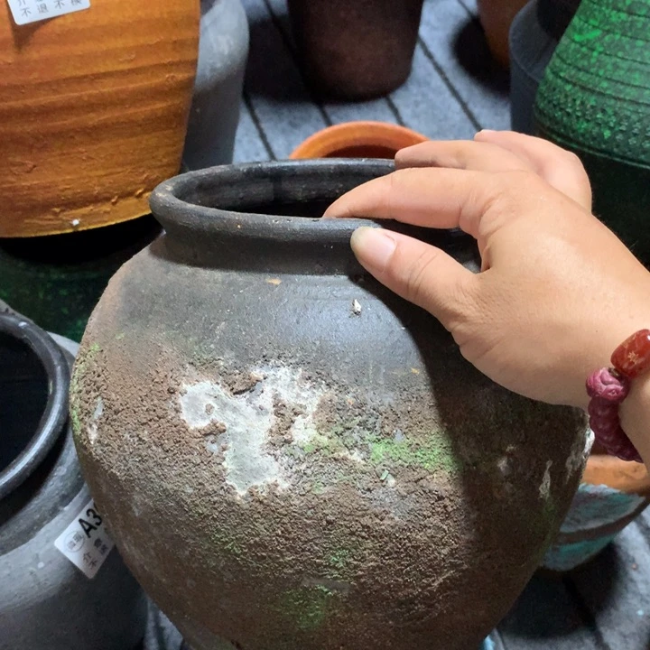 【闪购商品】粗陶盆有孔高23口14